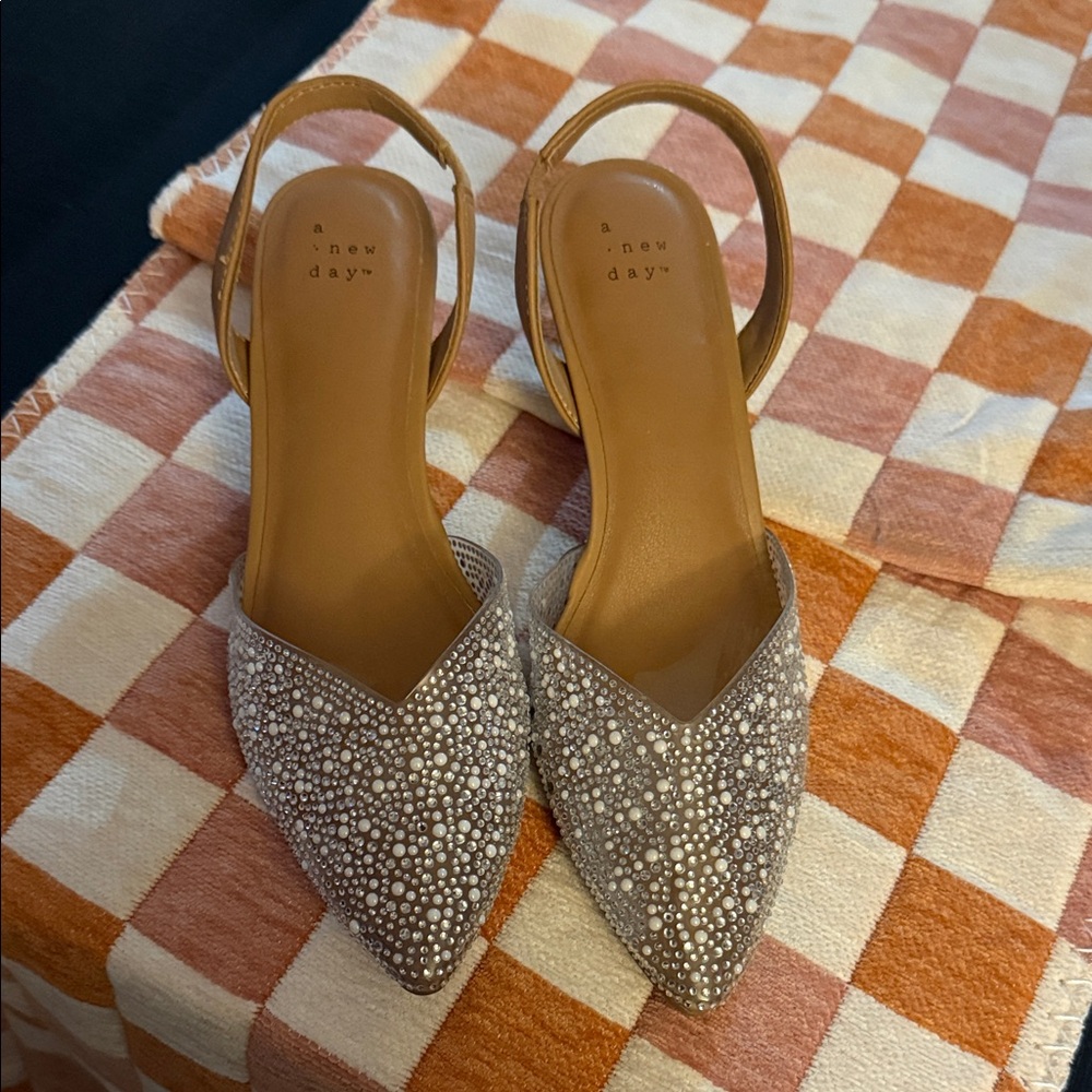A New Day Sparkling Tan and Silver Heels